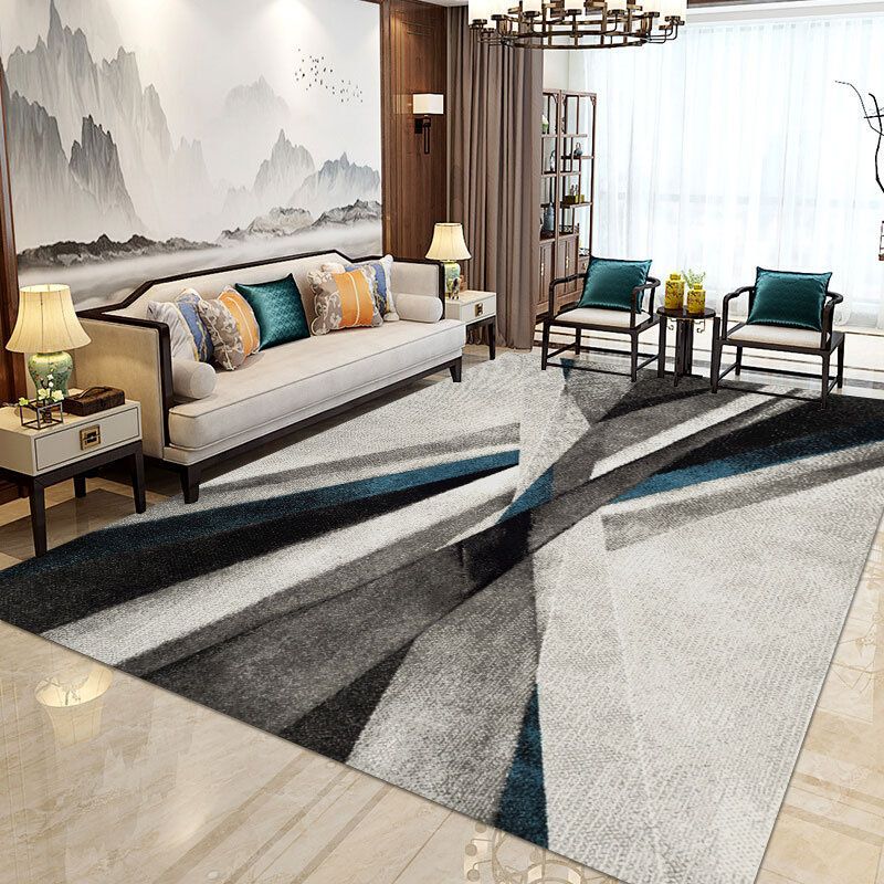 Grey Modern Rug Polyester Graphic Rug Non-Slip Backing Rug for Living Room