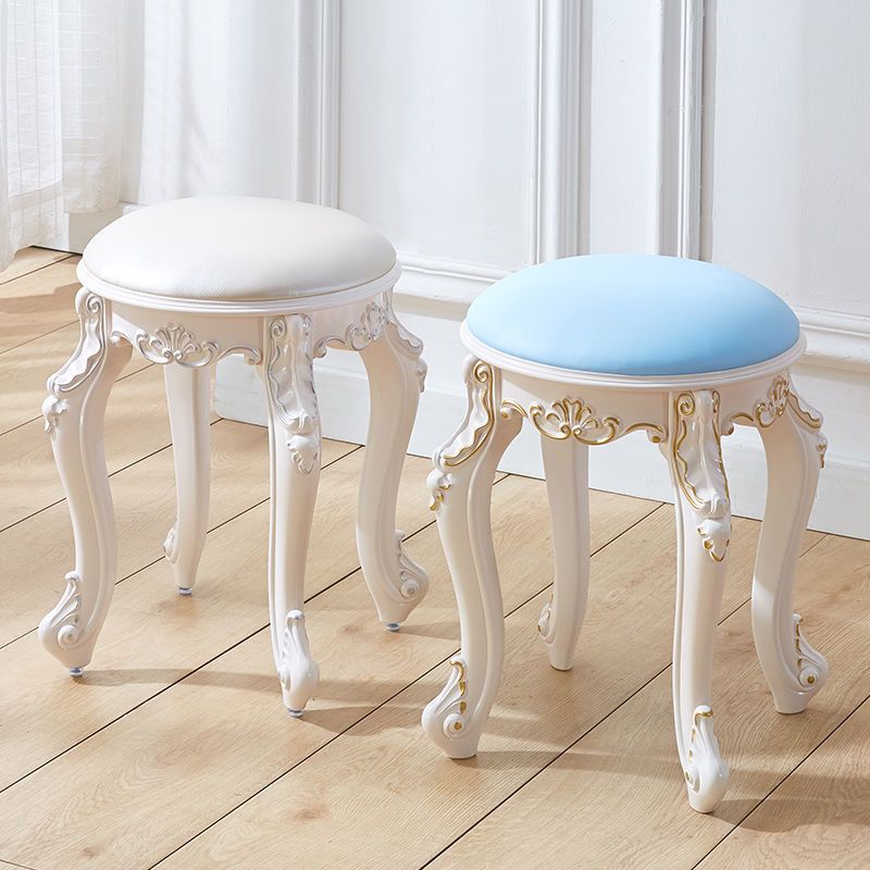 Leather Pouf Stool Craving Upholstered Round Water Resistant Modern Pouf