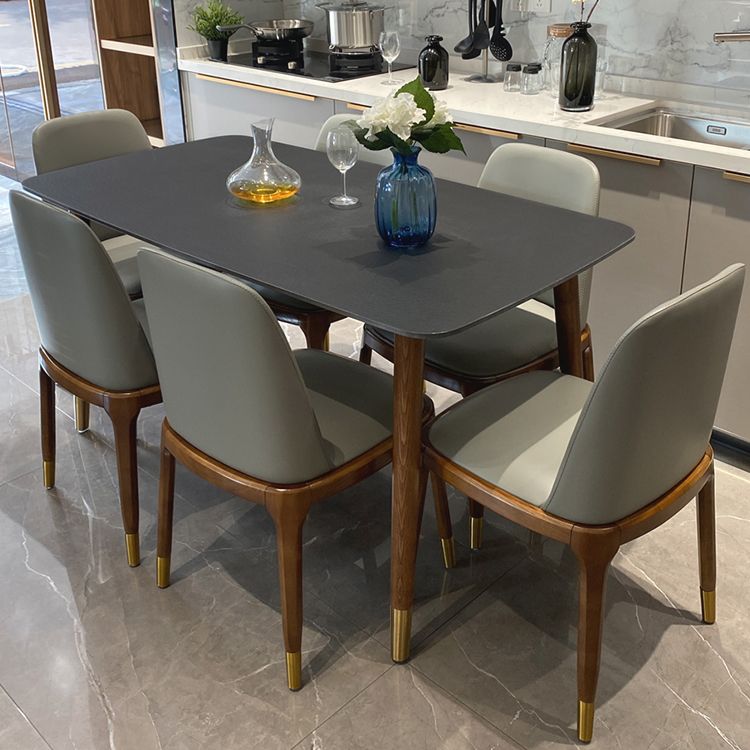 Contemporary Kitchen Dinner Table Rectangle Wood Base Dining Table