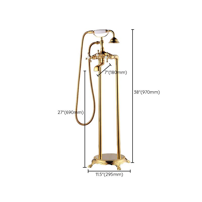 Traditional Floor Mounted Copper Freestanding Tub Filler Spray Gun Tub Filler Trim
