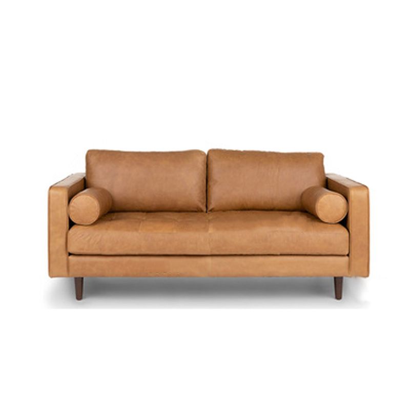 Faux Leather Modern Sofa 37.7"W Square Arm Sofa with 2 Pillows for Living Room