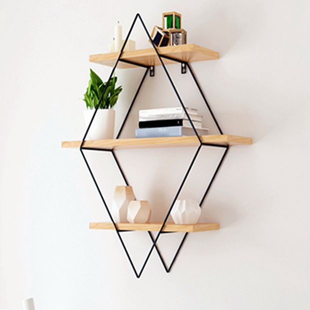 Floating Shelf Bookcase Wooden and Metal Book Shelf for Study Room