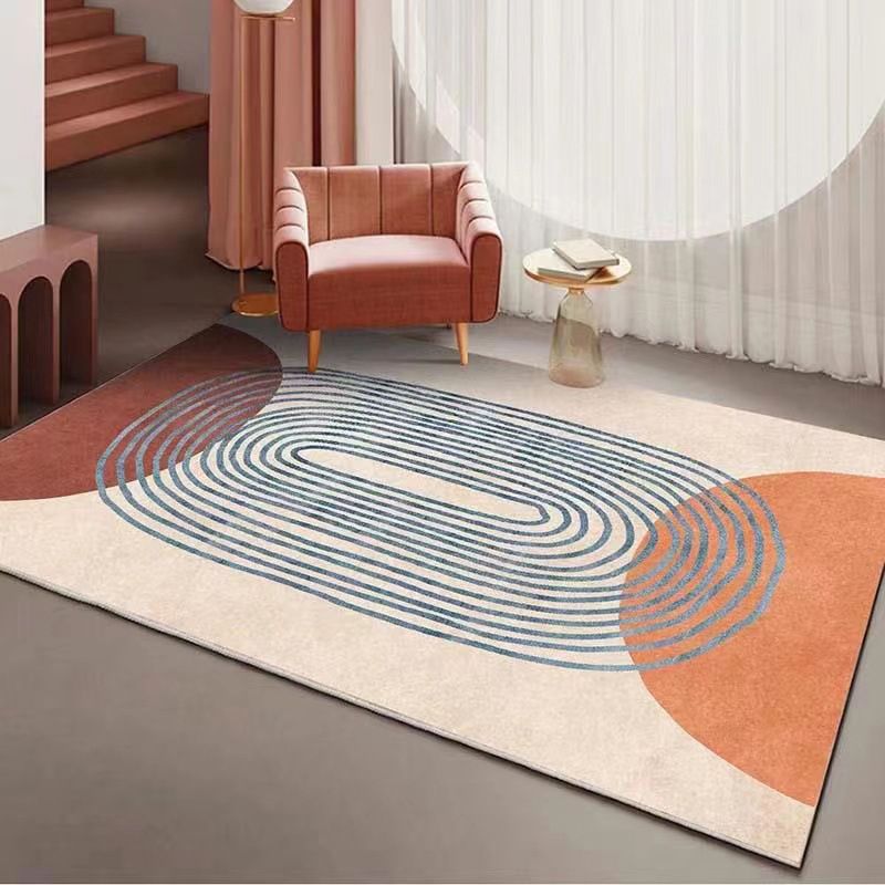 Black Modern Rug Polyester Circle Indoor Rug Non-Slip Backing Rug for Home Decor