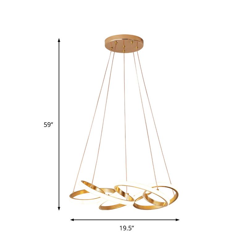 19,5 "/25,5" breite Kurve Kronleuchter Lampe Modernismus Acryl LED Gold Hanging Anhängerlampe in Weiß/warmes Licht für Wohnzimmer