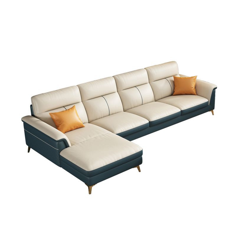 Pillow Top Arm Genuine Leather Sectionals, Cushion Back 36.2" Sectional Sofa in Ivory