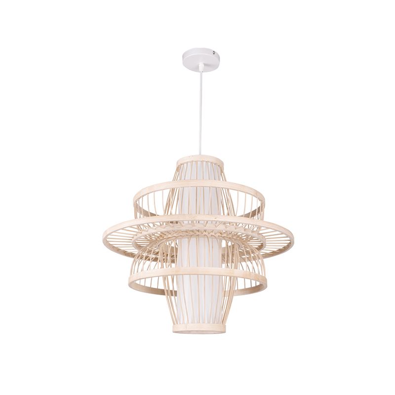 Wood Handmade Suspension Lighting Simplicity 1-Light Bamboo Pendant Light for Restaurant