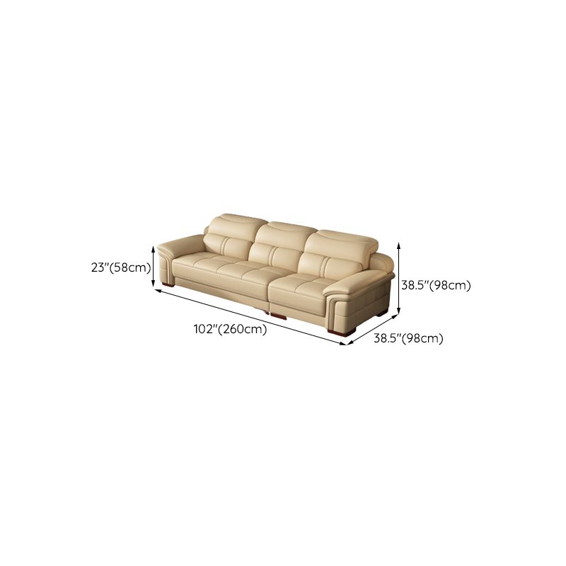 38"H Contemporary Sectional Sofa Beige Leather Tufted Sectional