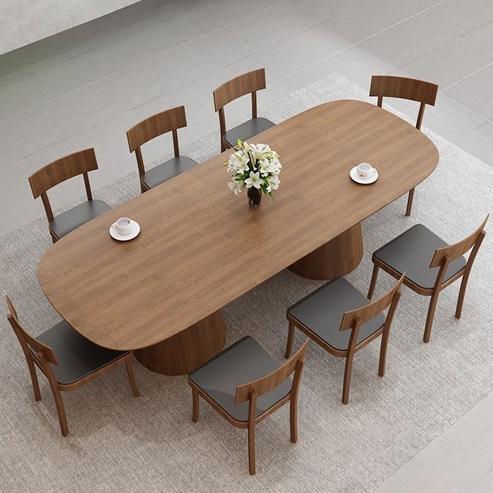Contemporary Dining Table Pine Solid Wood Dining Table with Double Pedestal