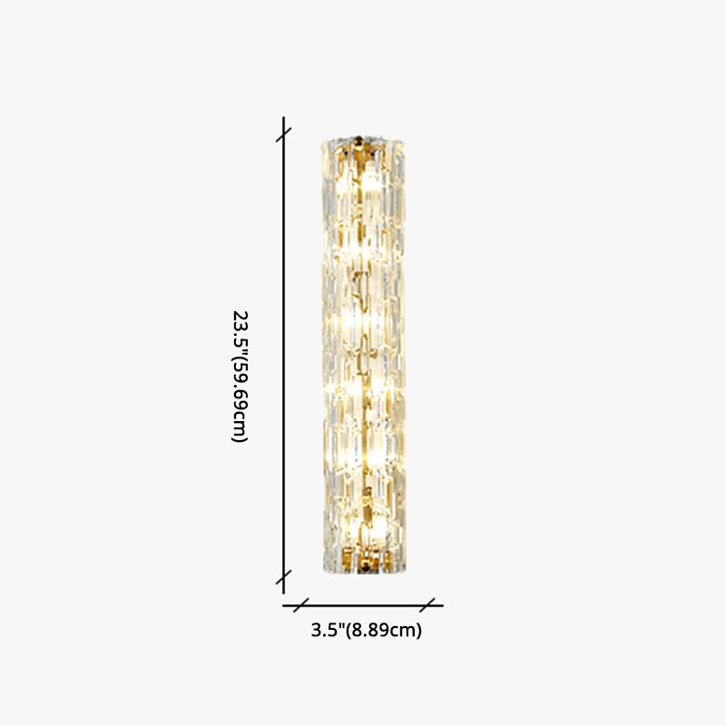 Brass Cylindrical Flush Mount Wall Sconce Postmodern LED Crystal Wall Light for Hallway