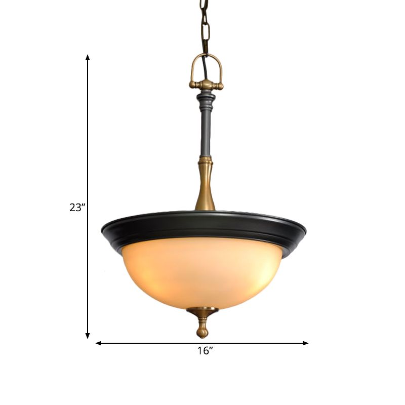 Koepelachtig wit glas kroonluchter verlichting armatuur traditionele 3 hoofden woonkamer drop hanger in zwart