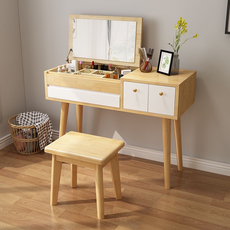 Modern 3-Drawer Solid Wood Vanity Makeup Table  Vanity Stool