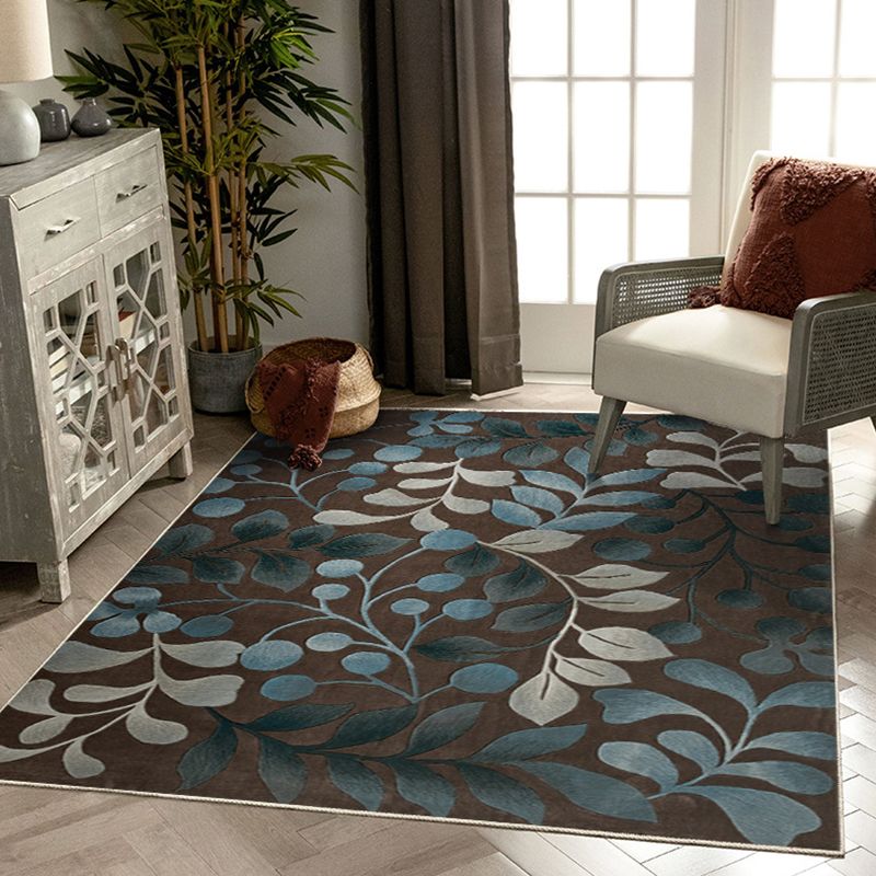 Multicolor Carpet Modern Plant Print Indoor Rug Polyester Anti-Slip Carpet for Living Room