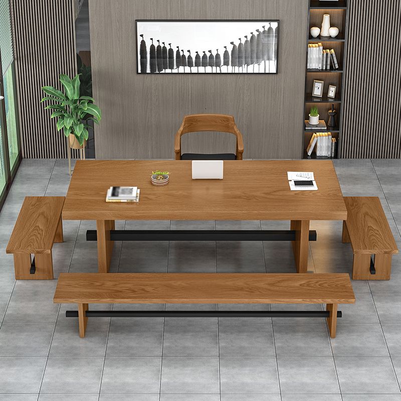Modern Pine Wood Table in Brown for Restaurant Rectangle Table with Trestle Base