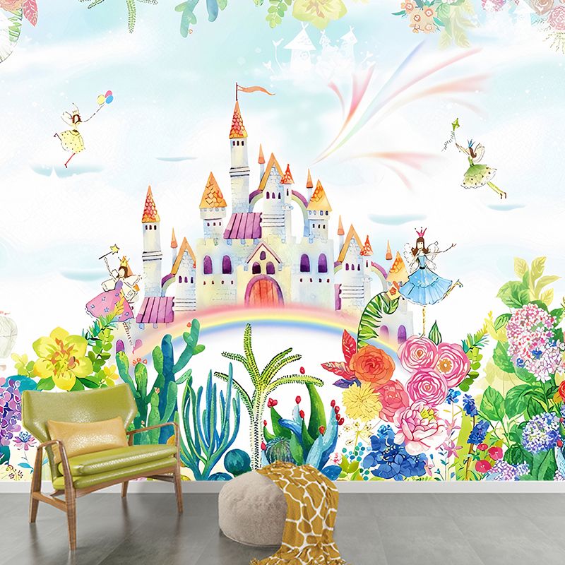 Illustration Cartoon Castle Murals Wallpaper Full Size Wall Decor for Nursery, Custom-Print