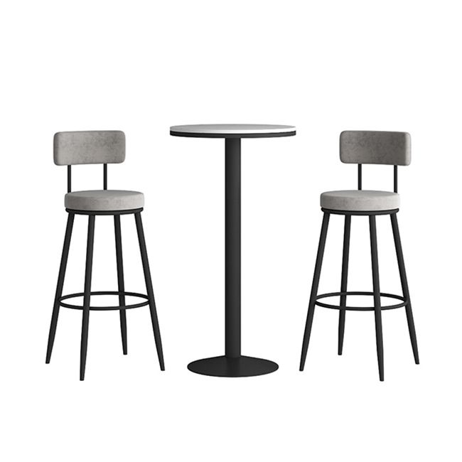 Modern Round Bar Table Set 1/3 Pcs Stone Top Bar Table and Leather Upholstered Stools