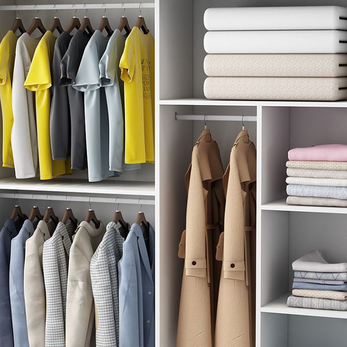 Contemporary Style Wooden Wardrobe White Colour Cloth Rod Included Wardrobe Closet