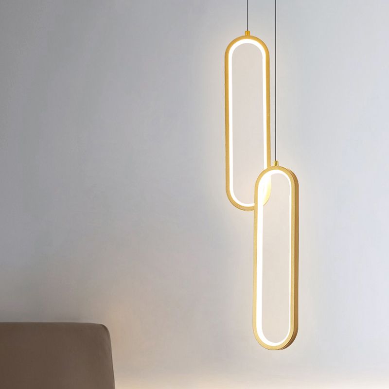 Nordic Style Iron Pendant Light Geometry Oval Led Ceiling Lamp for Bedroom