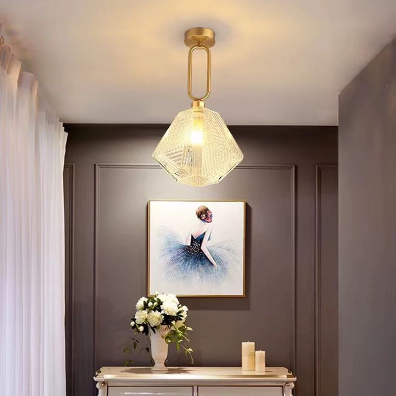 Single Modernism Golden Finish Flush Mount Lighting Unique Glass Ceiling Light