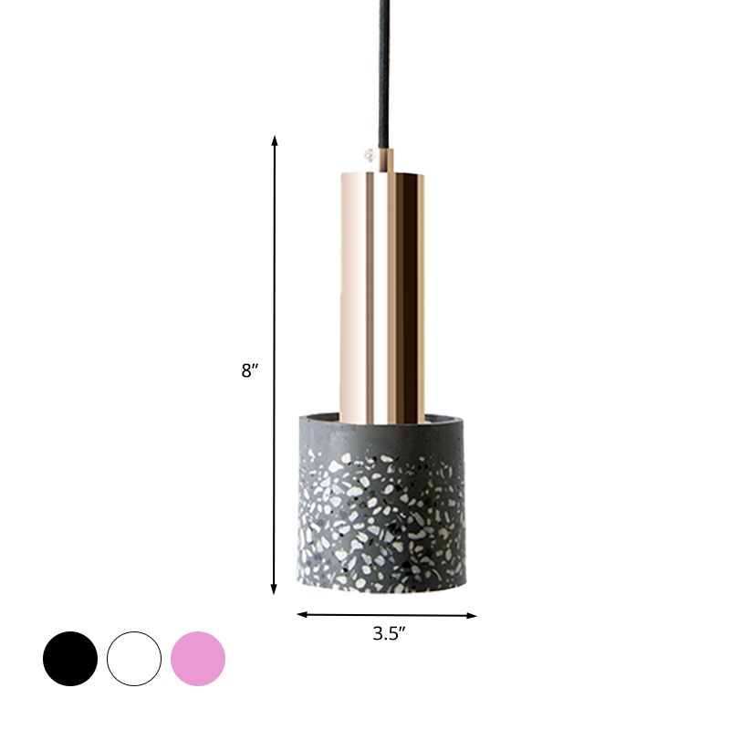 Cylindre suspendu léger Terrazzo Terrazzo 1-Light Lampe de plafond de chambre en blanc en blanc / noir / rose avec tube Gold Top