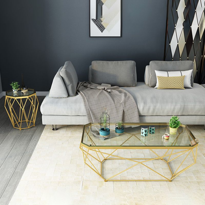 Modern Style Glass Top Coffee Table Iron Frame Cocktail Table