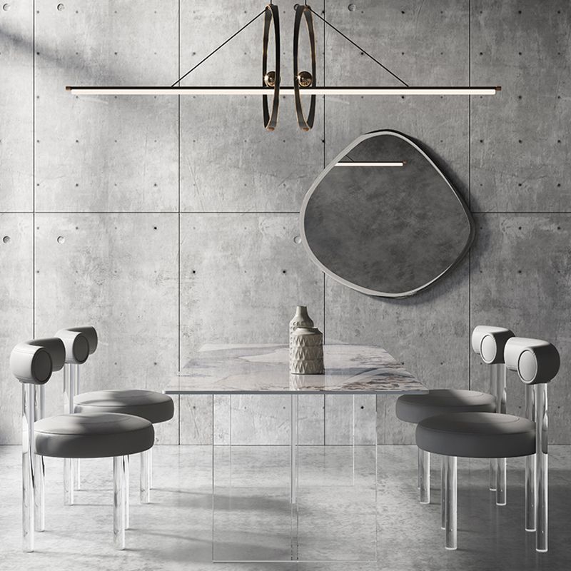 Simplicity Rectangle Dining Table Sintered Stone Top Transparency Acrylic Base Table