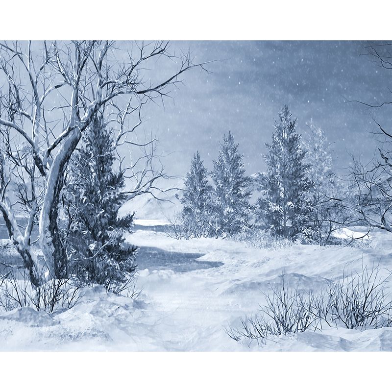 Non-Woven Decorative Wall Mural Modern Winter Botanical and Snowfield Wall Covering