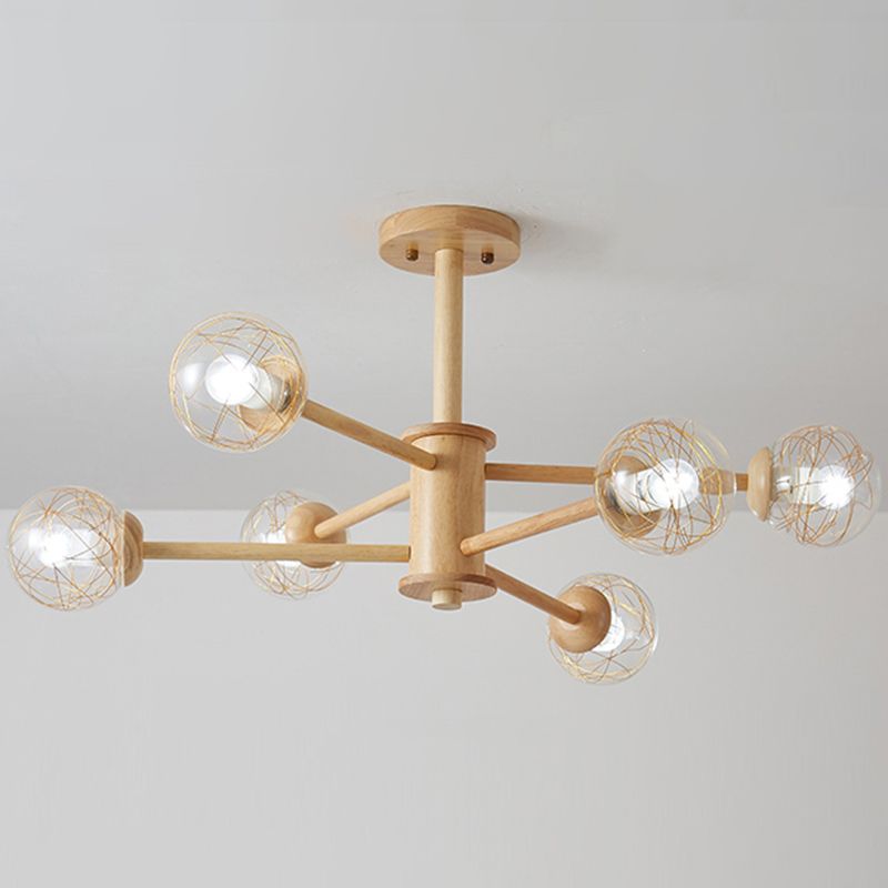 Bolas Luz de colgante de lámpara Estilo minimalista Luz de techo de sala de estar de madera