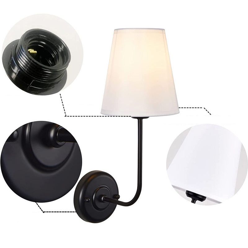 Modern Brass/Black Bathroom Vanity Light Metal Bath Bar with Fabric Shade