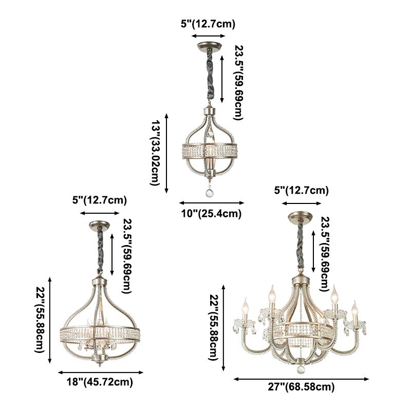 Silver Globe-Like Chandelier Luxury Modern Crystal Hanging Light for Dining Room