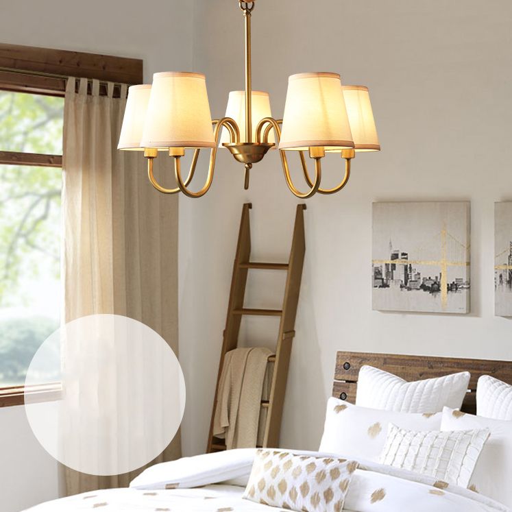 Lampadario del cono post-moderno appeso al lampadario bianco in tessuto bianco soffitto lampadario in oro per soggiorno