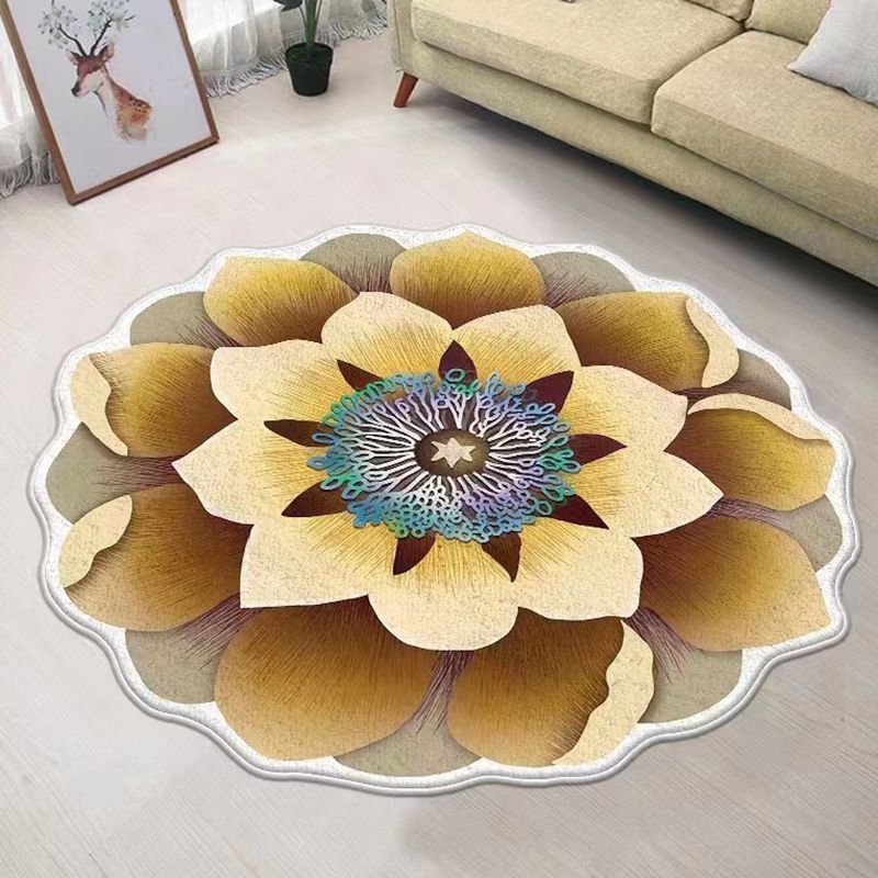 Orange Flower Carpet Polyester Simple Carpet Non-Slip Backing Carpet for Living Room