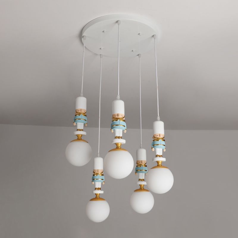 Sphere Shade Bedroom Multi Ceiling Light Cream Glass Kids Multi Light Pendant with Decorative Figurine