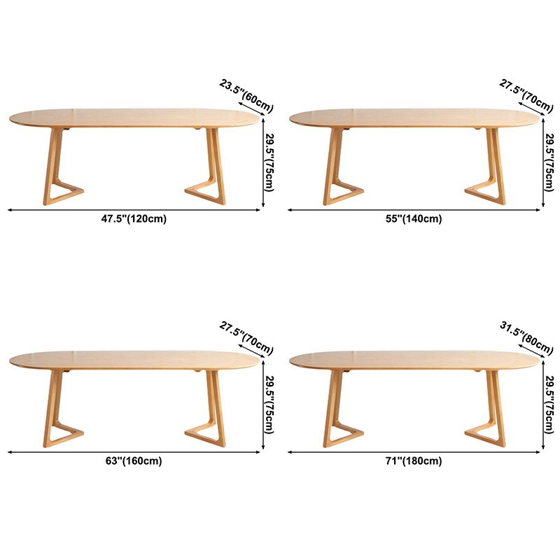 Table en bois massif de pin ovale Table à manger à double piédestal moderne avec base en bois