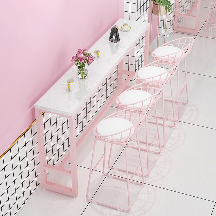 Glam 1/5 Pieces Bar Table Set Rectangle Stone Counter Table with High Stools