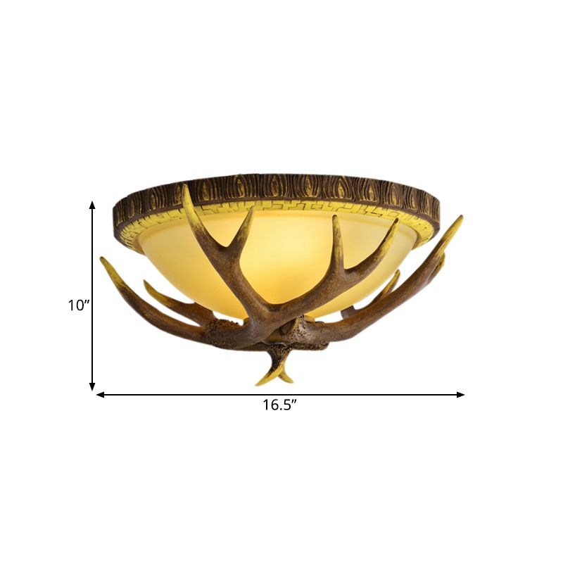 Brown 3 Lights Flush Mount Lighting Traditional Bamboo Dome Ceiling Mounted Fixture, 23.5"/16.5"/12.5" Wide