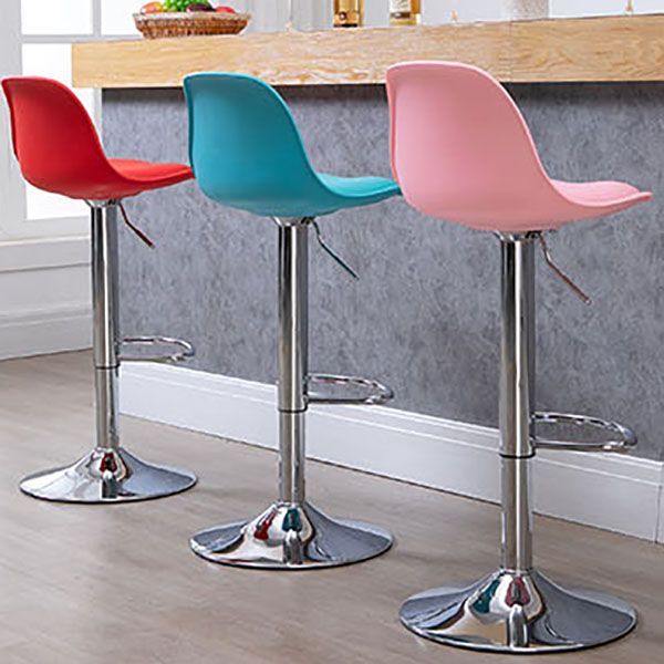 Contemporary Metal Barstool Low Back Faux Leather Cushion Footrest Stool