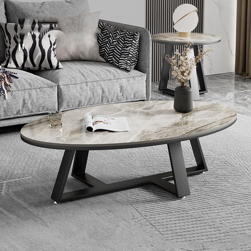 Metal Frame Elliptical Slate Top Coffee Cocktail Table - 17.7" H