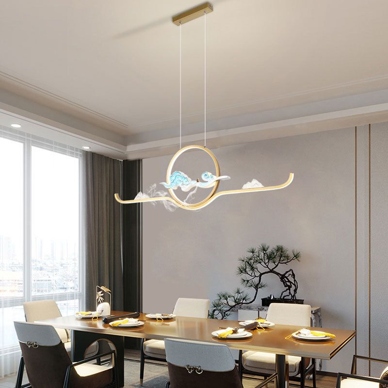 Chinese Traditional Island Chandelier Lights Linear Metal Pendant Light Fixtures