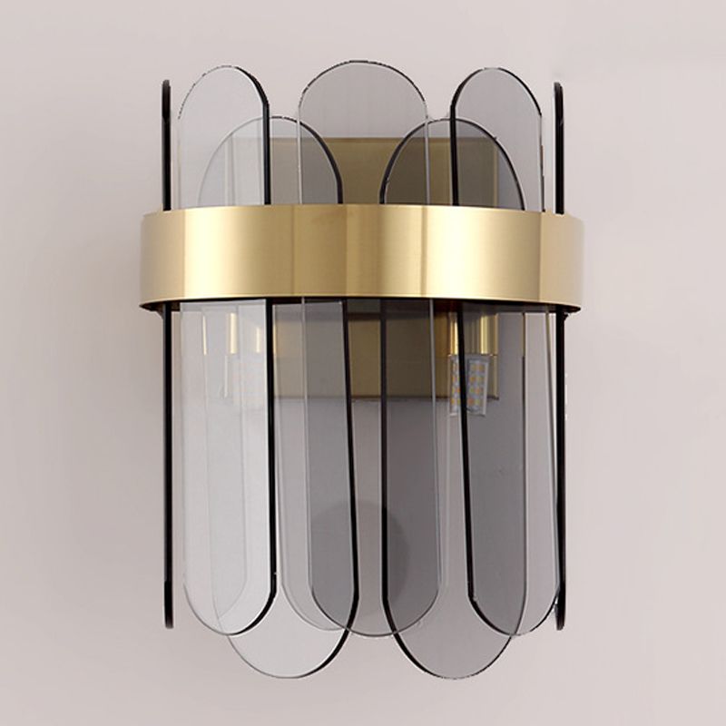 Contemporary 2-Light Brass Bathroom Vanity Light Glass Shaded Bath Bar