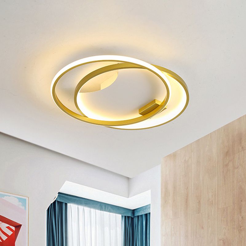 Modernism Dual Ring Flush Mount Fixture Metal LED Bedroom Close to Ceiling Light in Gold