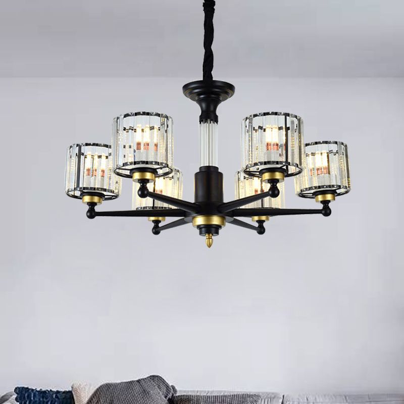 Cylindre Hanging Light Aymator modern rectangle-cut Crystal 6/8 têtes Plafond noir lustre