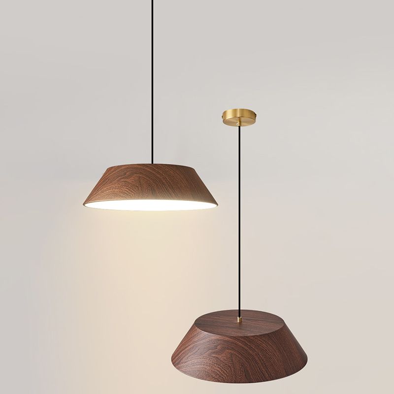 Wood Grain Tapered Hanging Lamp Nordic Metal LED Pendant Light with Acrylic Diffuser