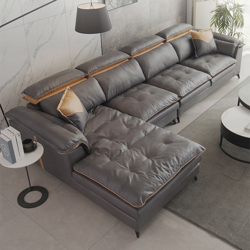 Grey Modern Tufted Sofa & Chaise Stain Resistant Sectional  41.33" H