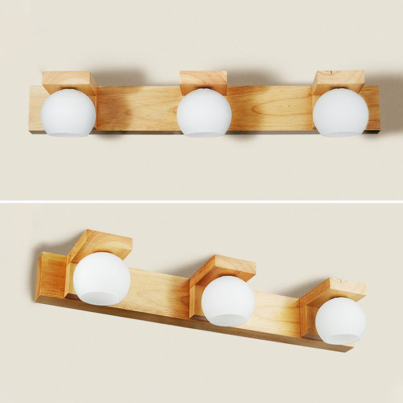 Beige 2/3-Light Contemporary Vanity Light LED Wooden Bath Bar for Bathroom
