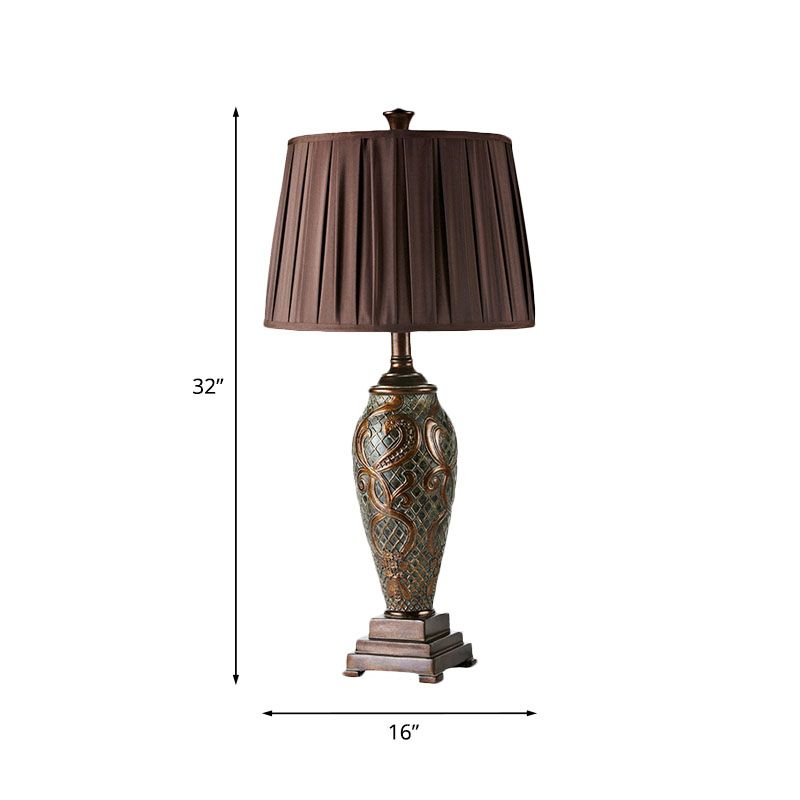 Table basse en résine Stand Light Urn-Base 1 tête lampe de nuit rustique avec tambour plissé de l'ombre
