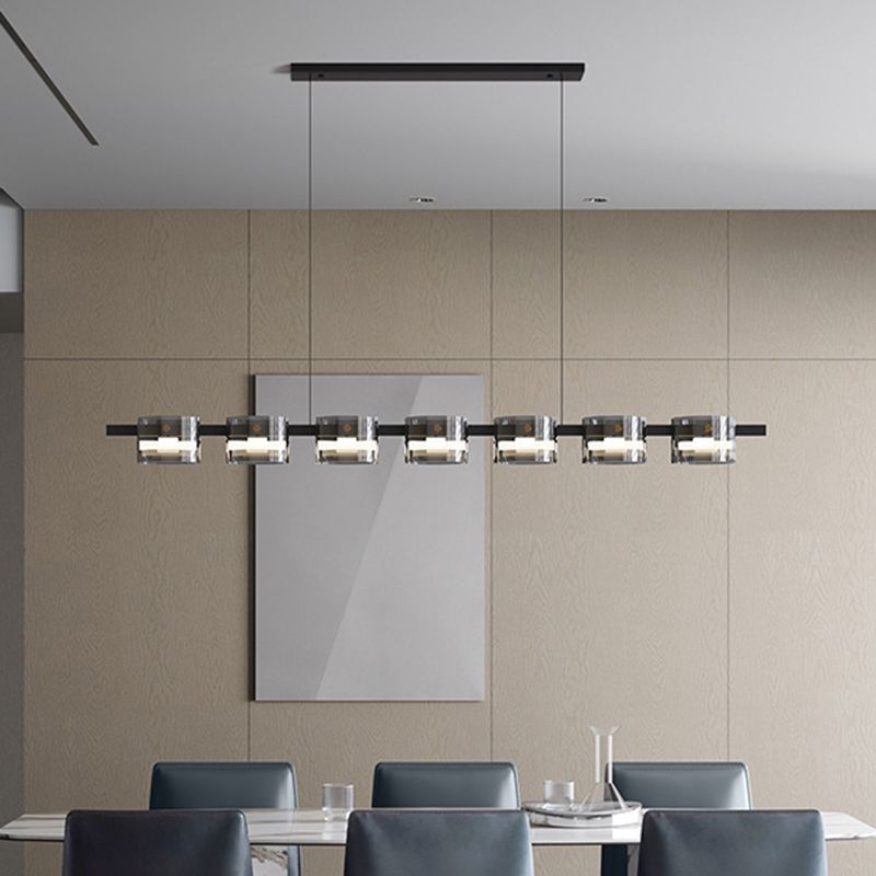 Unique Shape Hanging Lamp Modern Glass Island Lights in Black Finish