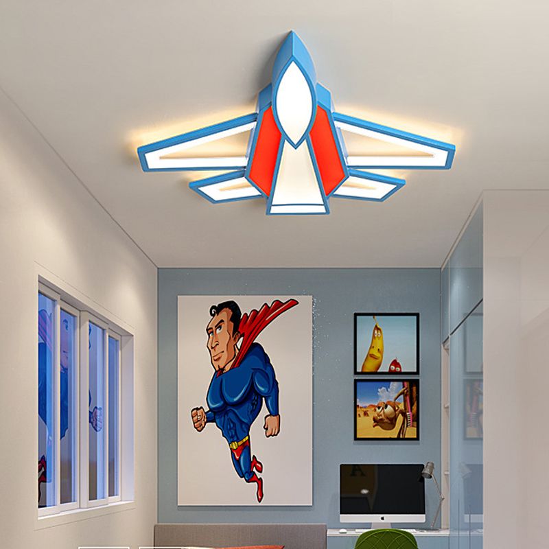 Airplane Boys Bedroom Flush Mount Light Acrylic Cartoon LED Ceiling Lamp in Blue