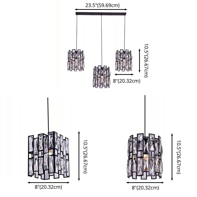 Modern Shaded Hanging Lamp Crystal Rectangles Dining Room Pendant Light in Black