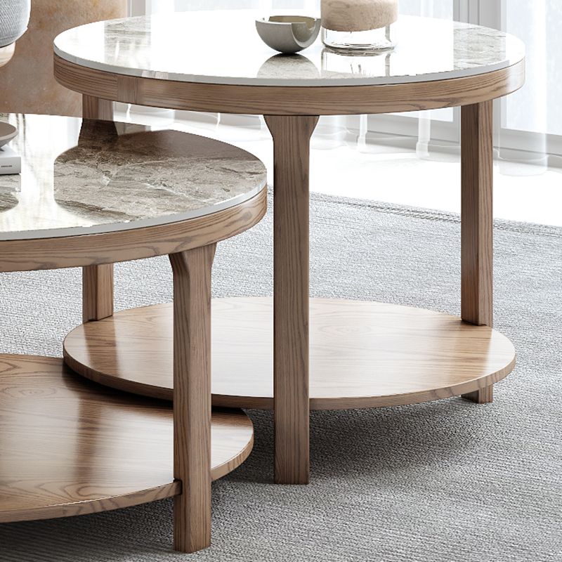 Modern Round 3 Legs Coffee Table No Distressing Coffee Table Set with Shelf