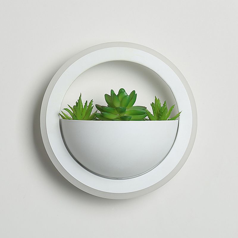 Geometry Metal Wall Light Modern Style 1 Light Wall Lamp in White(Plant Not Included)